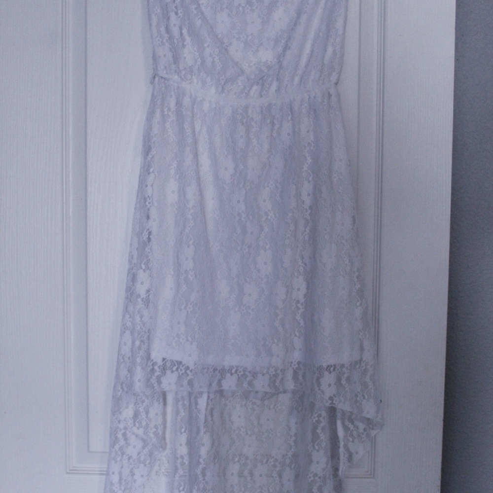 Strapless white lace dress
